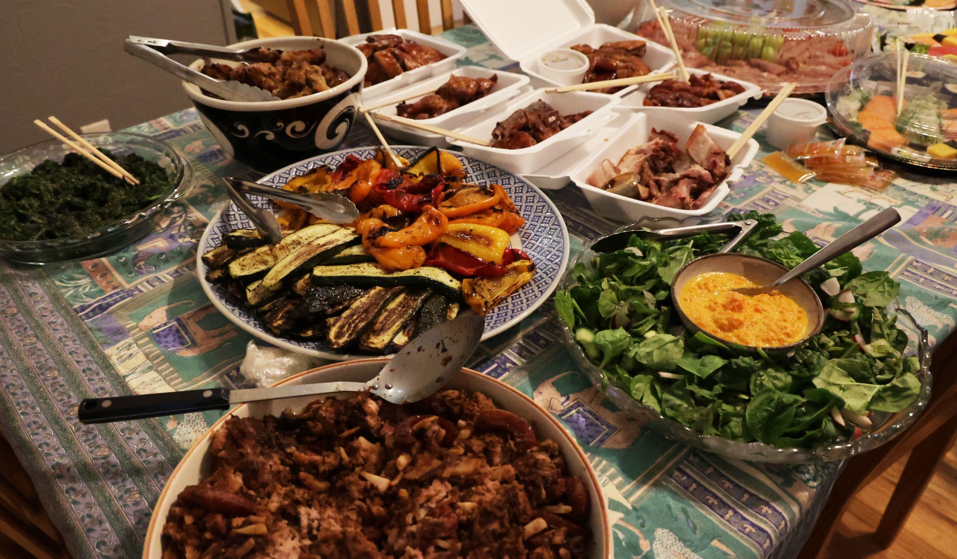 Dinner Party with Homemade and Take-out Food in Canada